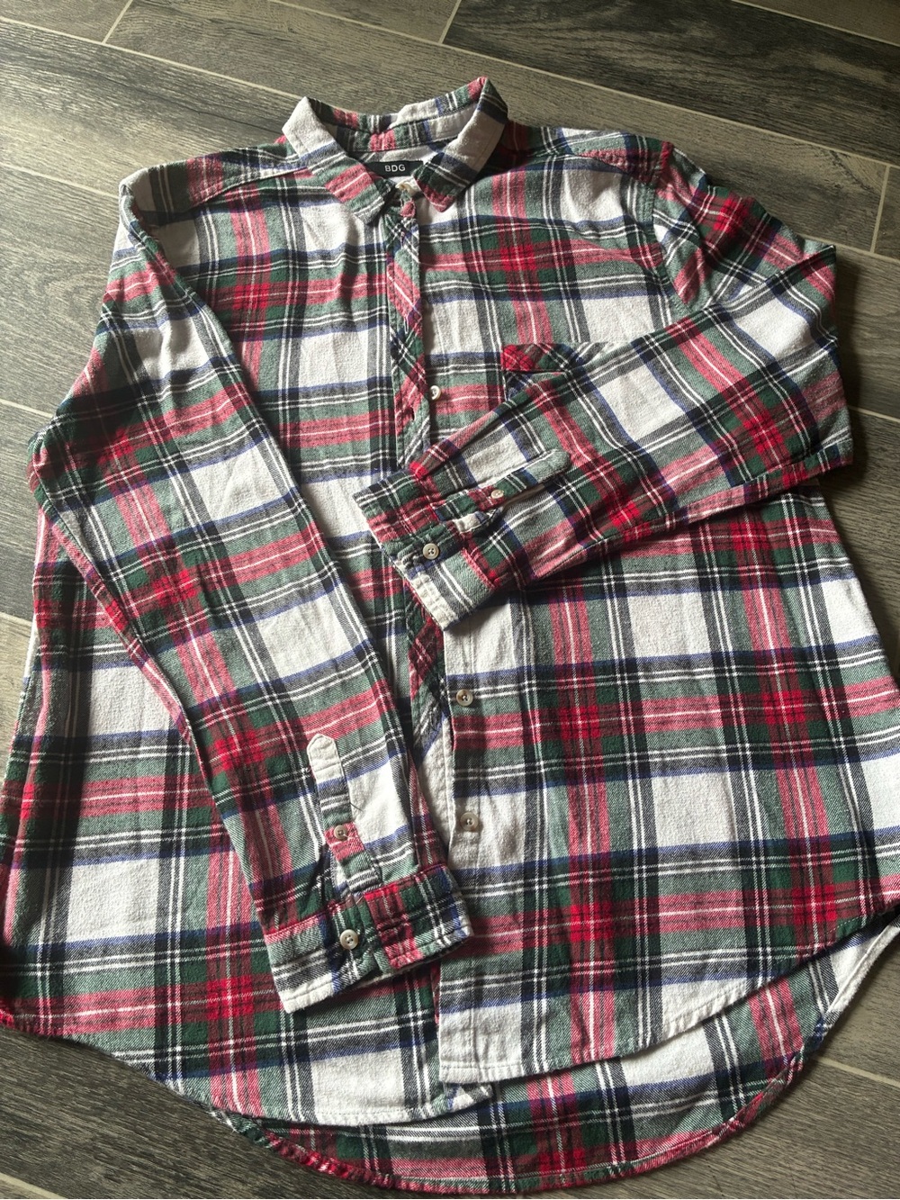 BDG Plaid Button-Down Shirt in Red, Green & White